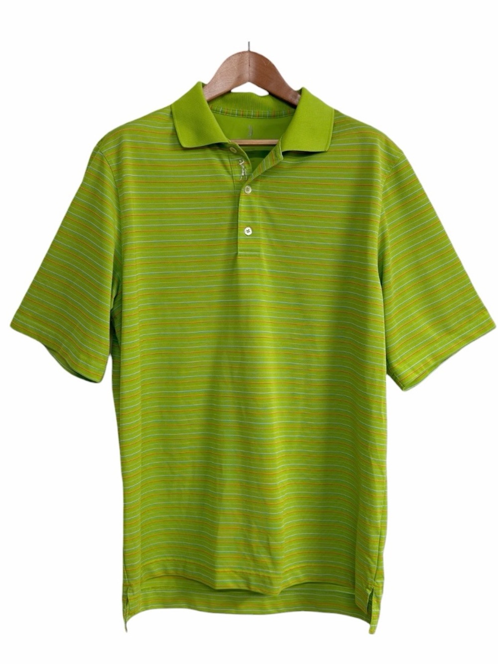 Bobby Jones Performance Striped Golf Polo Shirt Lime Green Short Sleeve Large